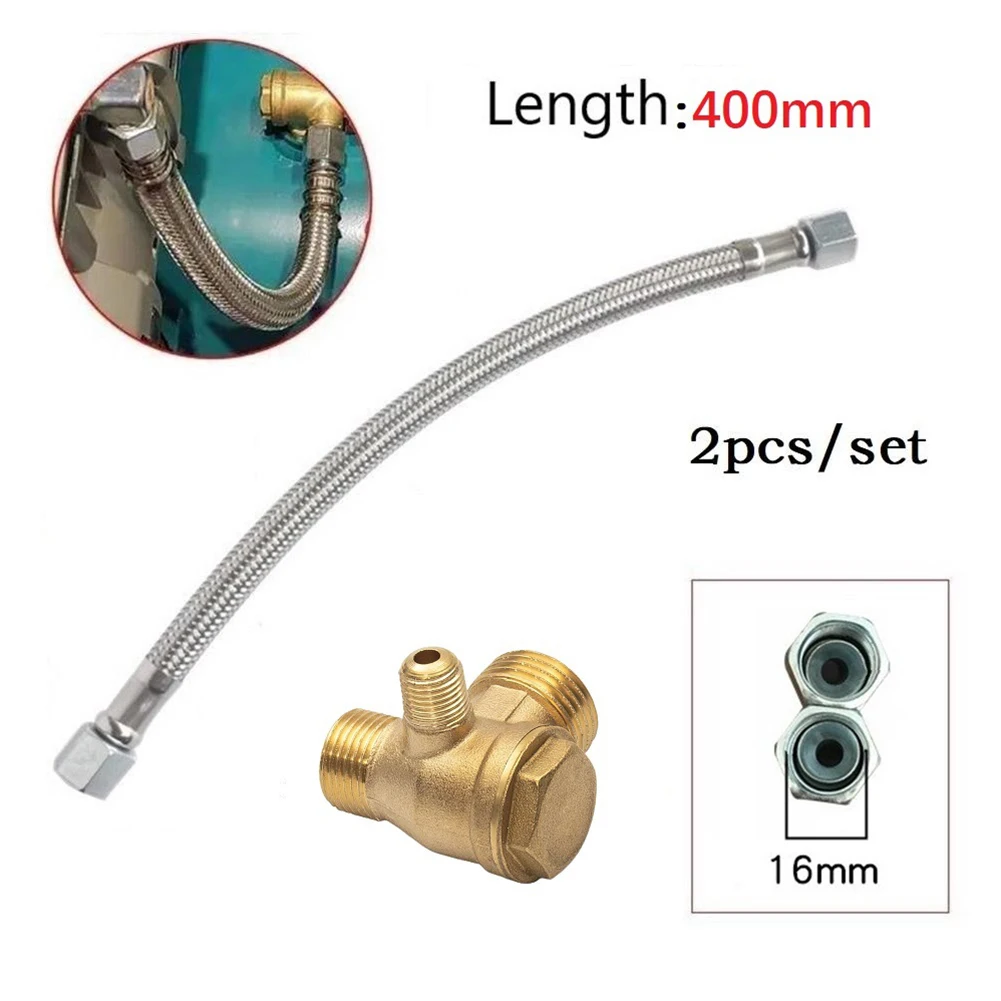 

2pcs Air Compressor Check Valve 400mm Hex Nut Intake Tube With 3-Port Brass 20x16x10mm Air Tool Replacement Accessories