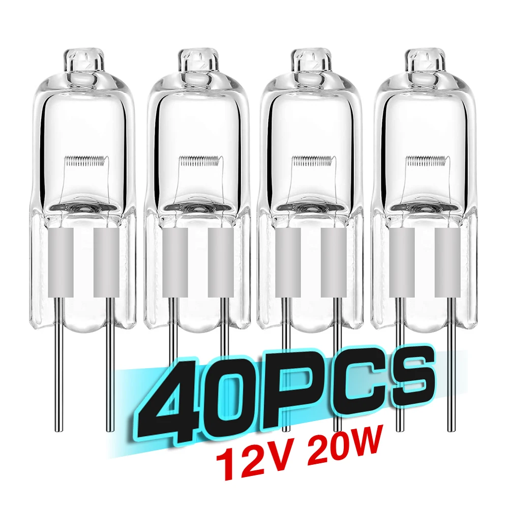 

TSLEEN 40PCS Halogen G4 Lamp Light Bulbs 12V 20W JC Type Clear Halogen Inserted Beads Crystal Lamp Warm white Color Brightness