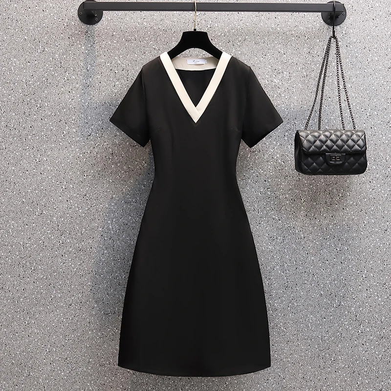 

Шифоновое женское платье с коротким рукавом, свободная повседневная модная комбинированная одежда с V-образным вырезом, на лето