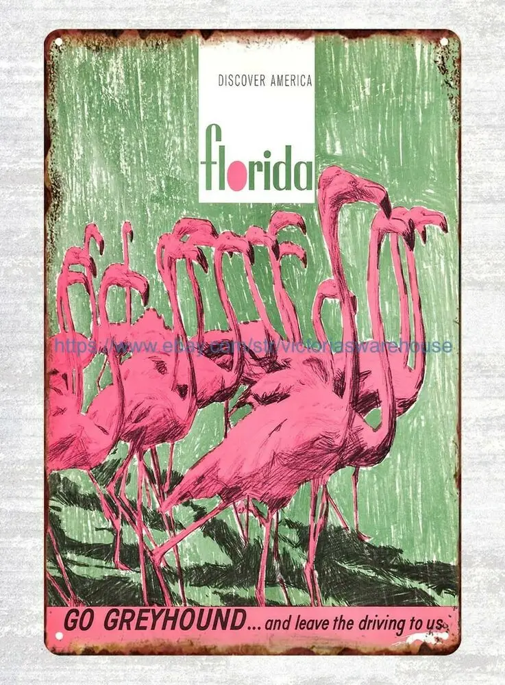 

Открытая Америка Флорида Go Greyhound постер путешествия 1960s жестяной знак подвесной металл