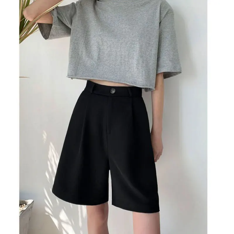 2023 New Casual Comfortable Elegant Wild High Waist Women's Shorts Summer Wide Leg A-line Shorts Loose Knee Length Pants Female