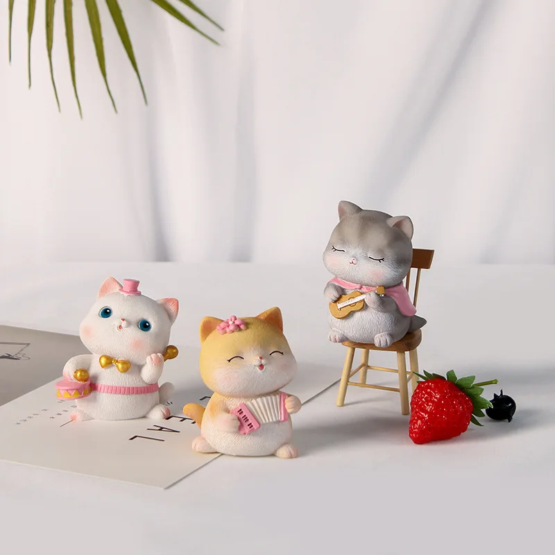 

Home Decor 6pcs Cartoon Cat Band Figure Couple Kawaii Cats Resin Model Miniature Sculpture Desktop Car Ornament Table Decoration