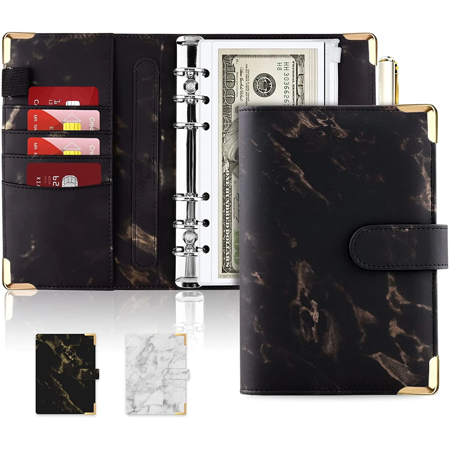 

A6 Marble Budget Binder Refillable Notebook for A6 Filler Paper, Personal Planner Binder Cover with Magnetic Buckle Closure