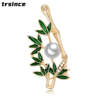 creative bamboo brooches for women rhinestone leaves brooch pins banquet party jewelry broche