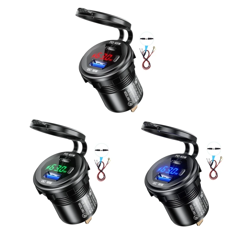 

Metal 45W Type C PD+18W QC 3.0 USB Charger Phone Charging Socket for Car