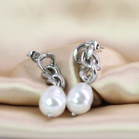 fashion simple imitation pearl titanium steel chain stud earrings women party holiday gifts vintage gothic jewelry accessories
