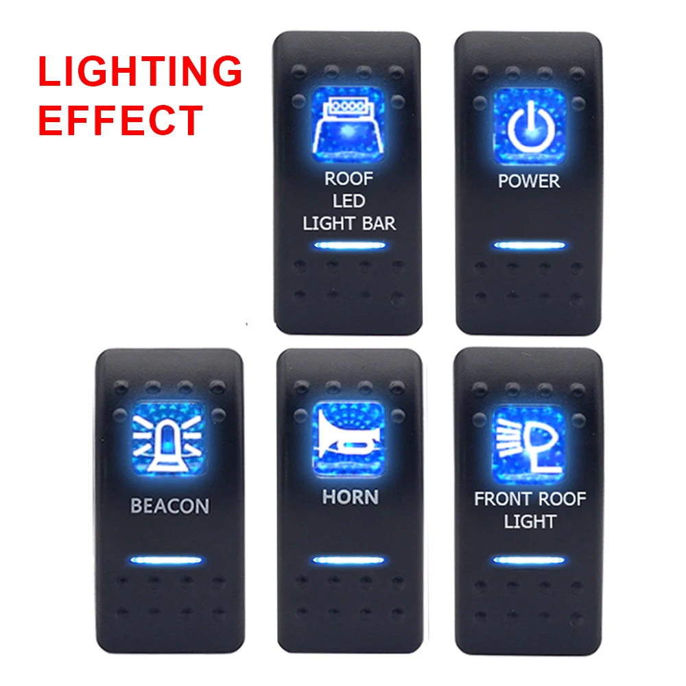 

Blue LED Rocker Switch 5-pin Momentary Horn Marine Switch 20A 12VDC Auto Truck Boat Waterproof SPST With Blue Dual LED