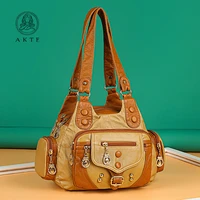 akte high quality vintage woman messenger bag soft leather handbags designer famous brand women shoulder tote