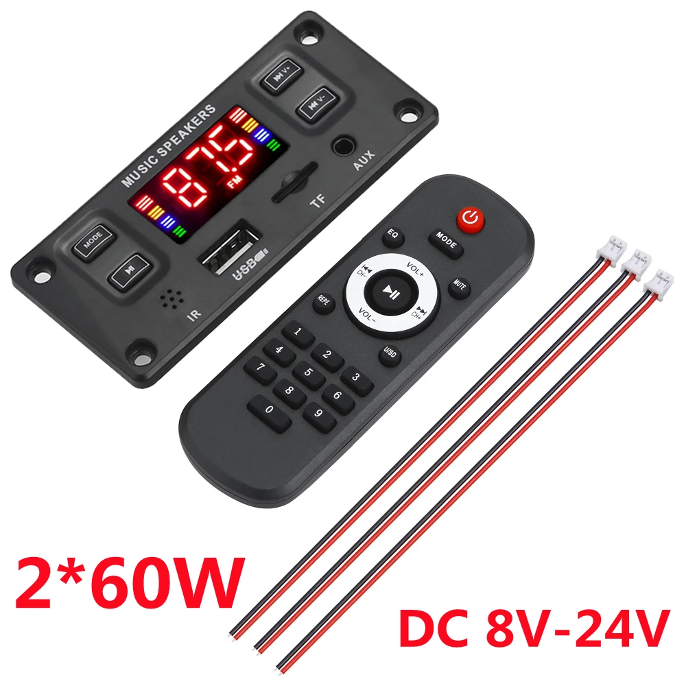 2*60 Вт 120 усилитель Bluetooth 5 0 MP3 декодер плата DC 12 В 24 в музыкальный плеер USB линия FM
