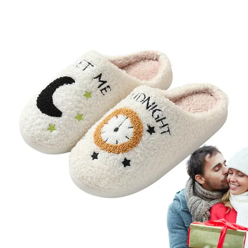 

Тапки женские зимние хлопковые, Симпатичные шлепанцы без застежки, теплые домашние тапочки для улицы, с часами Луны