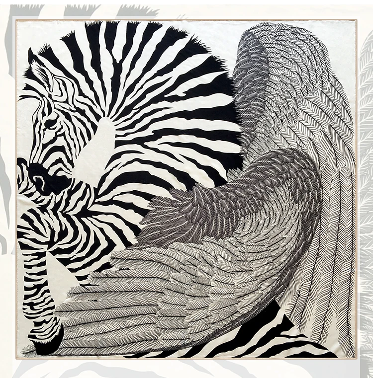 

Zebra Print Winter Wool Silk Cashmere Scarf Designer Square Large Shawls and Wraps 135CMX135CM Herm Roller Edge Cape Stole