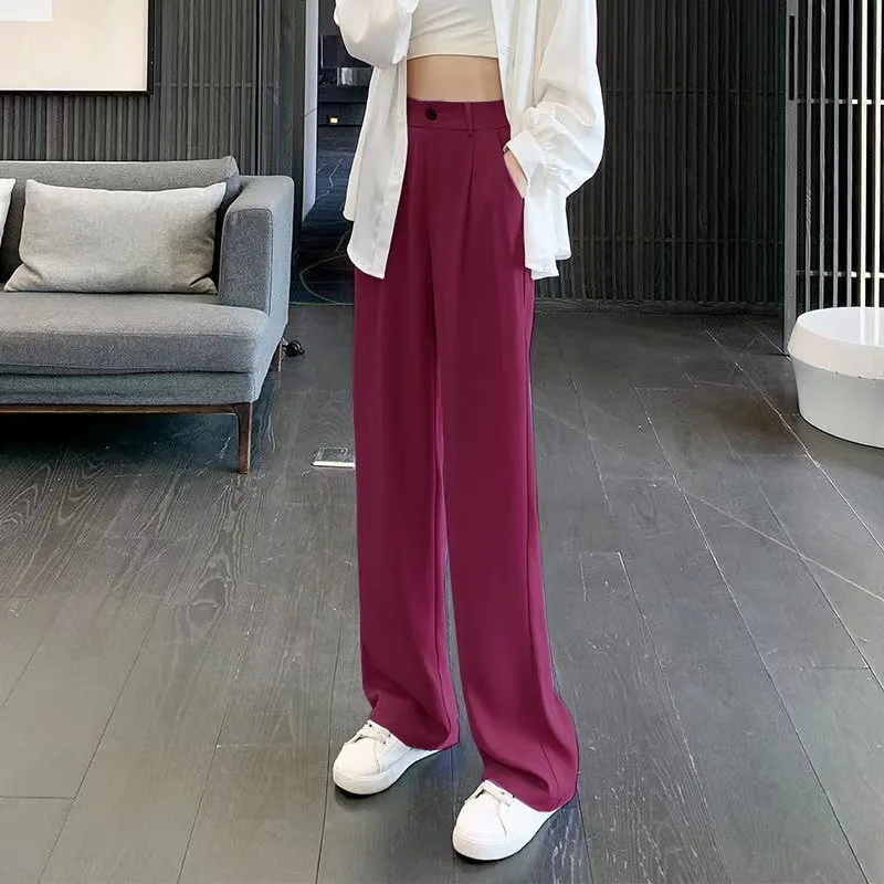 

Women's Black High-Waist Suit Wide-Leg Pants 2022 Spring and Summer Girls Vertical Straight Tube Loose Casual Mopping Trousers