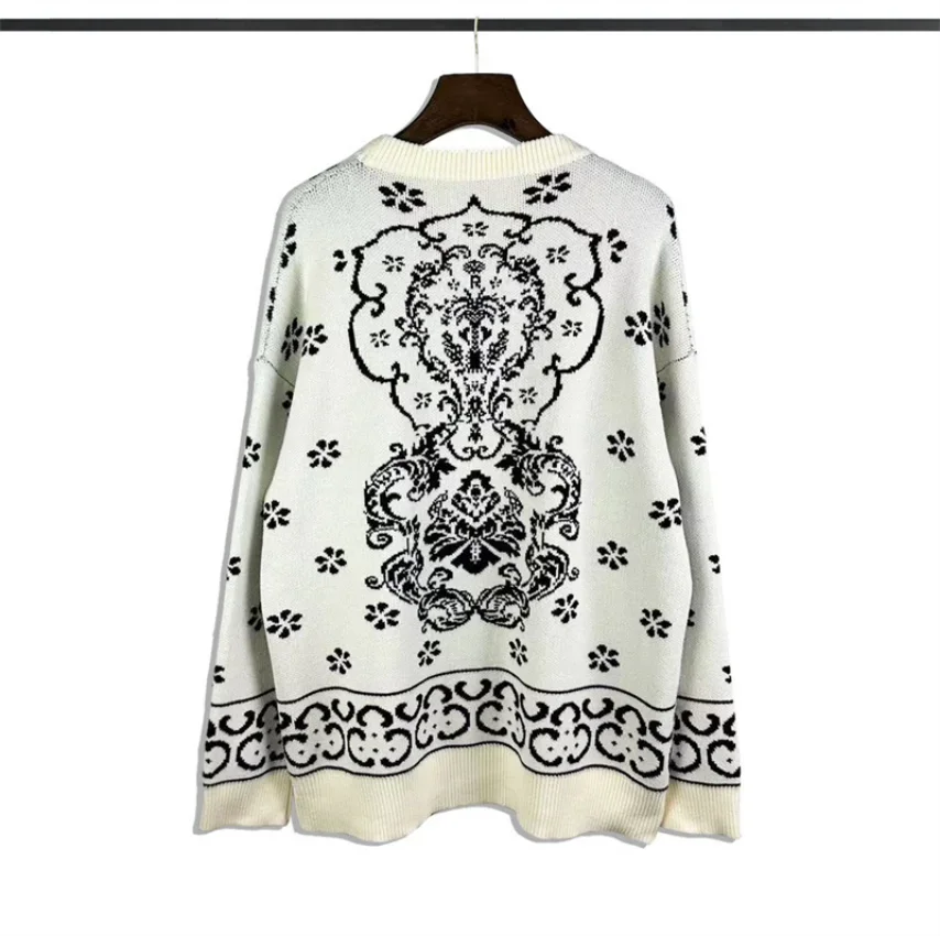 

Бежевый жаккардовый вязаный свитер ревеня 2023fw, мужские и женские свитеры высшего качества для спортзала