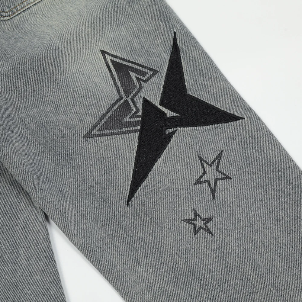 American Hip Hop Star Embroidery Washed Old Men Jeans Pants Y2K Straight Oversized Denim Trousers Loose Streetwear Pantalones