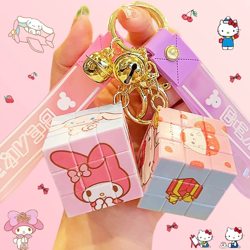 

Kawaii Sanrio Hello Kitty Keychain My Melody Cinnamoroll Cute Cartoon Rubik's Cube Backpack Pendant Car Key Ring Children's Toys