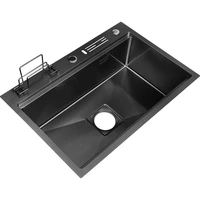 multifunction black kitchen sink stainless steel handmade 1 0 mm thickness with faucet chopping board and shelf pipe accessories