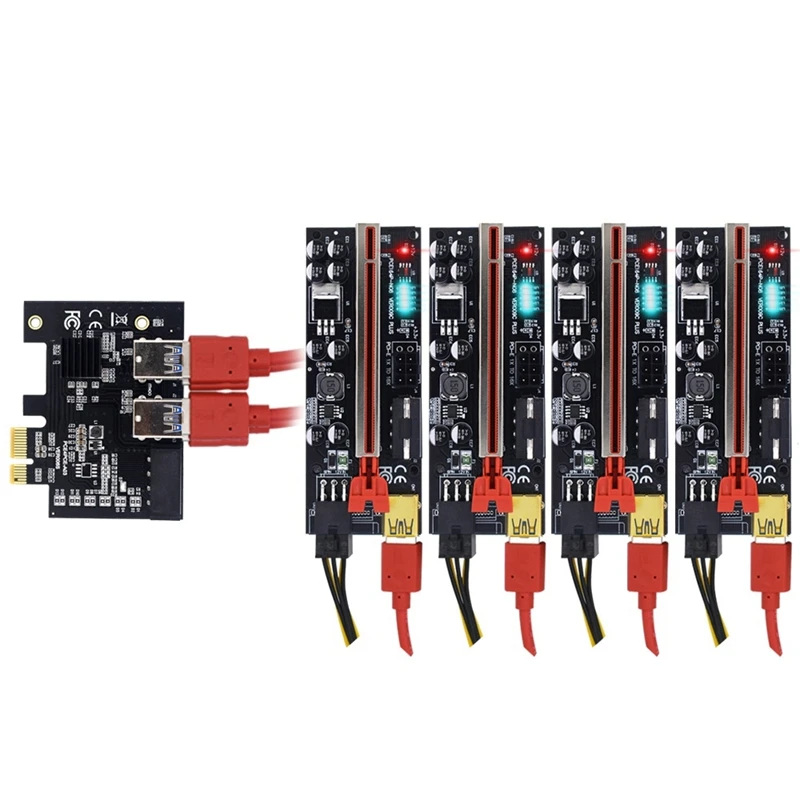 

PCI-E карта расширения PCIE 1X к 4XUSB3.0 + 009C Plus PCI-E 1X к 16X USB3.0, графический Удлинительный кабель, адаптер для майнинга BTC