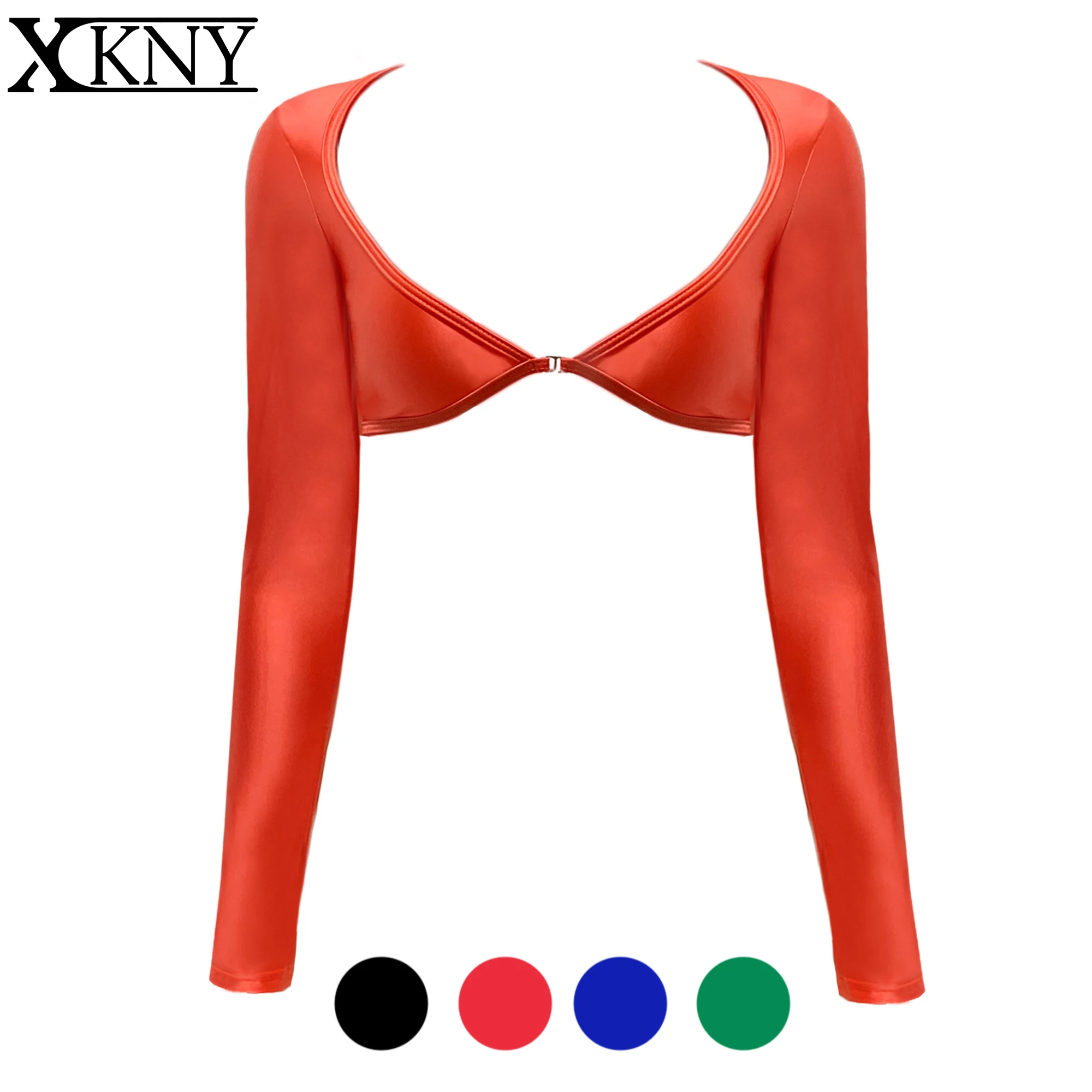 XCKNY satin glossy sexy long sleeve top Sports Glossy Silk Skinny Yoga swim Expose the navel smooth low-cut Top