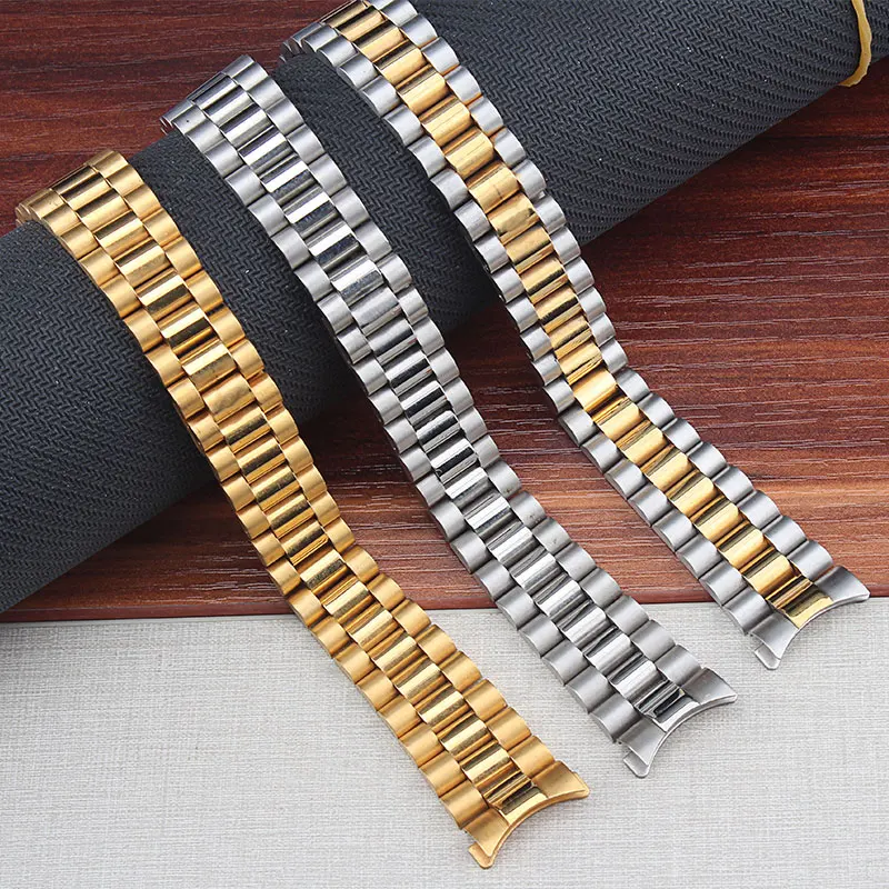 

New 20mm Solid Stainless Steel Watchband For Rolex DATEJUST Silver Gold Watch Strap Wrist Bracelet Folding Clasp Logo On
