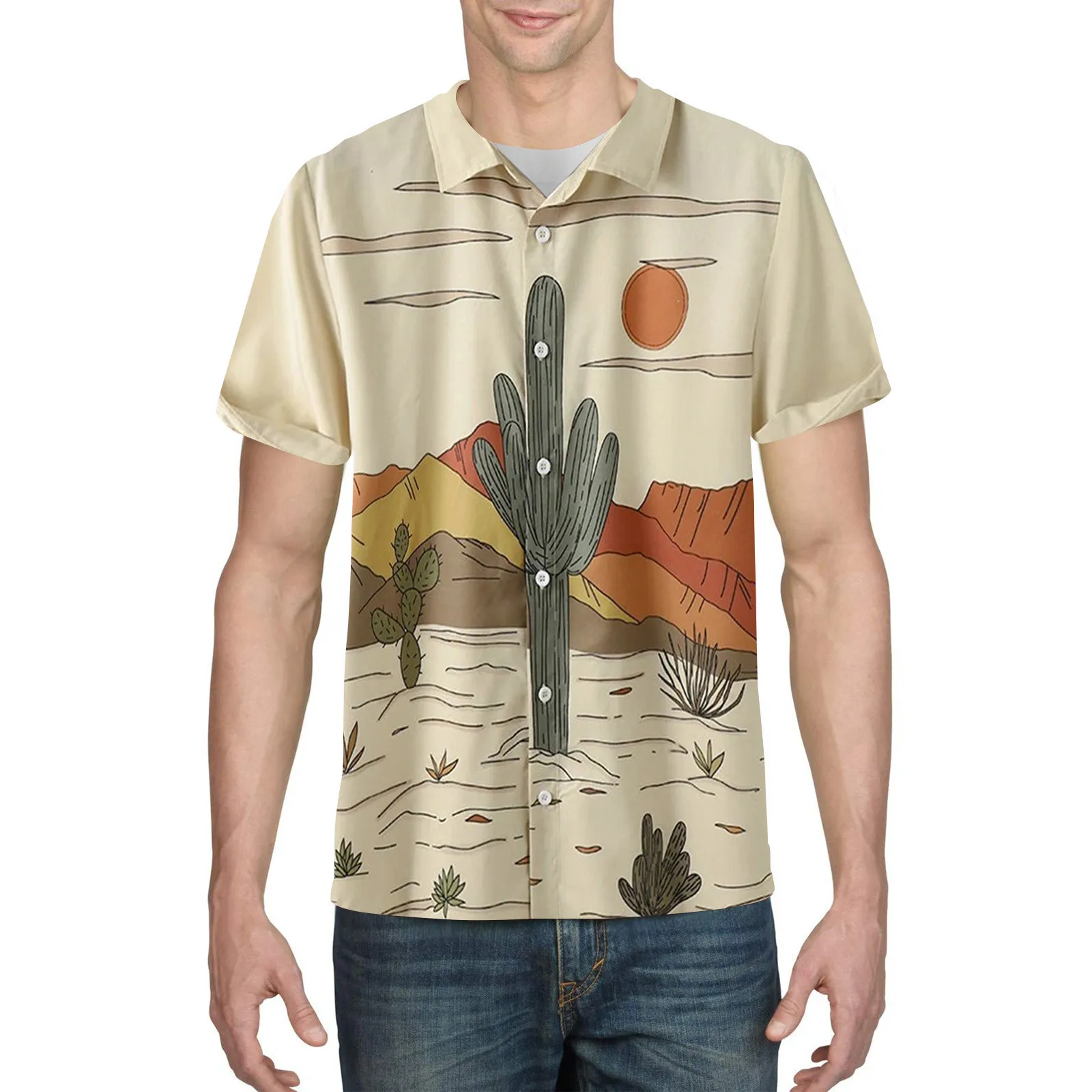 

Fashion Summer Men's Hawaiian Shirt Tropical Desert 3D Printing Men's Shirt Unisex Harajuku Street Casual Short Sleeve Shirt Top