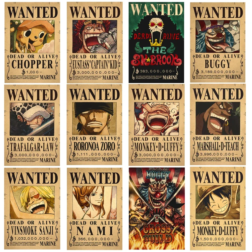 

New Anime Bounty One Piece Luffy ZORO Figure Vintage Wanted Warrant Posters Children Room Wall Decoration Paintings Toys Gifts