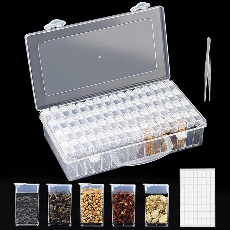 

Seed Storage Box Bead Storage Boxes 64 Grid Clear Organizer Box With Label Stickers For Vegetable Seeds Clover Seeds Basil Seeds