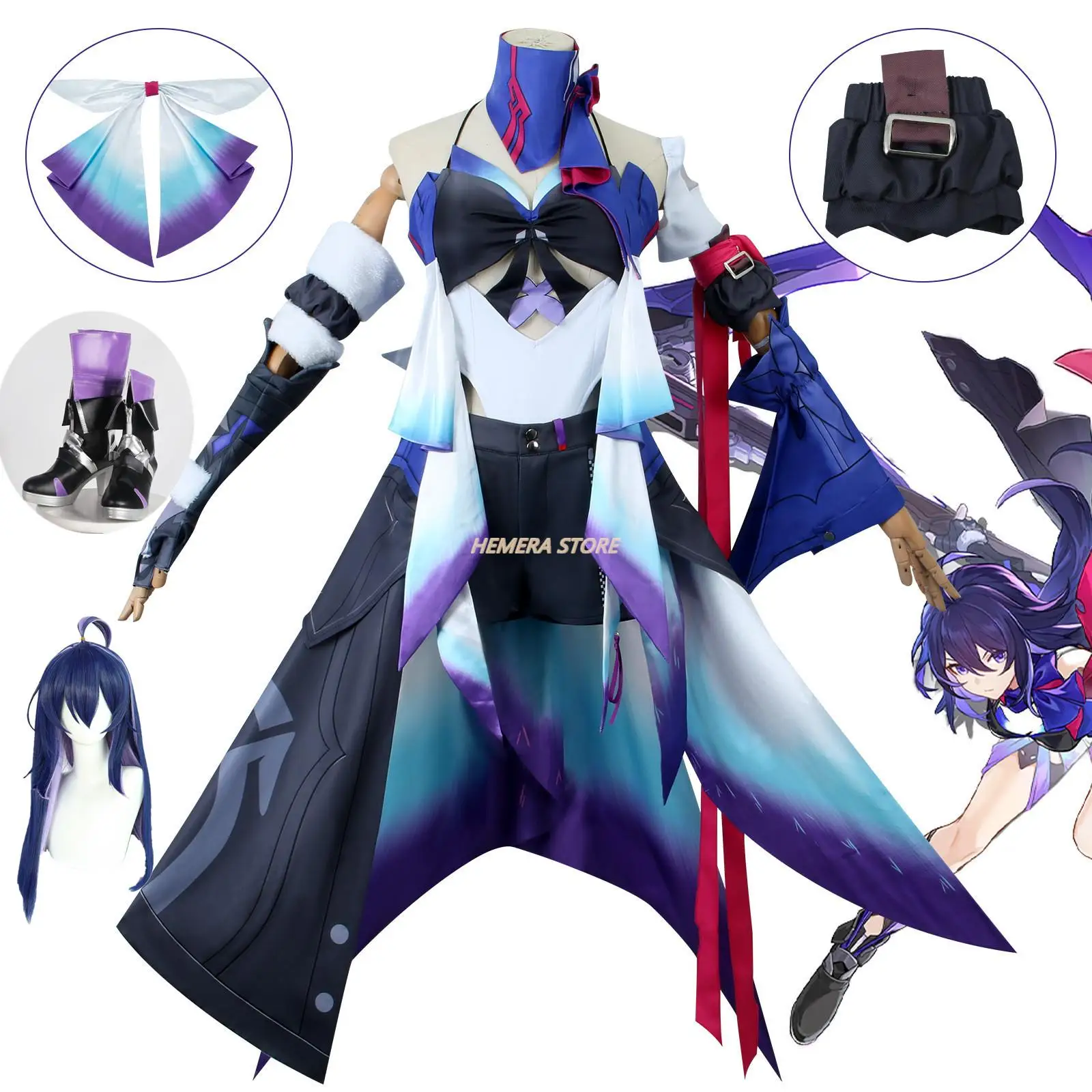 

Seele Cosplay Wig Costume New Game Honkai Star Rail Cosplay Wigs Seele Purple Dress Suit Long Hair Halloween Party Roleplay Suit