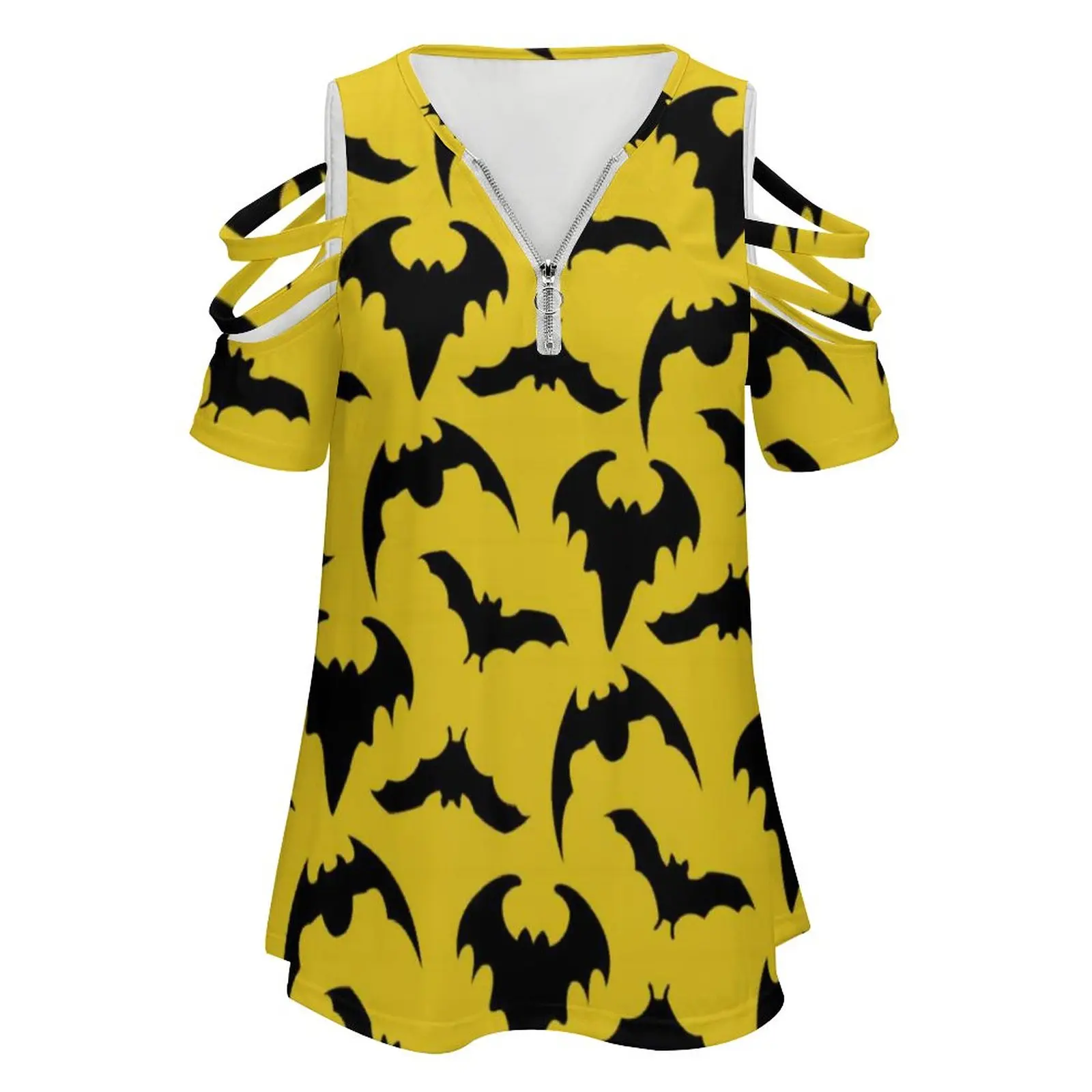 Готическая футболка на Хэллоуин желтые черные летучие мыши Современные футболки
