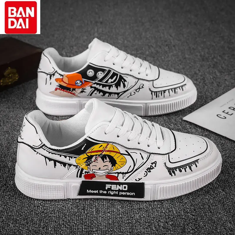

Bandai Мультяшные One Piece Luffy аниме дикая Белая обувь Простые студенческие легкие с круглым носком повседневные туфли на плоской подошве