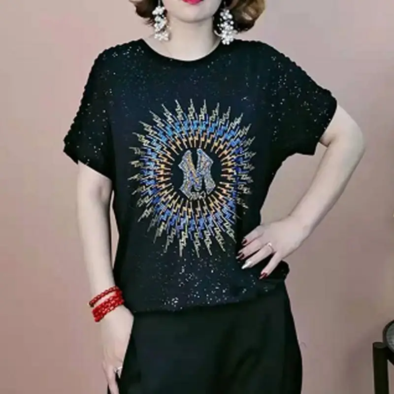 Женский пуловер с коротким рукавом и круглым вырезом Повседневная Свободная