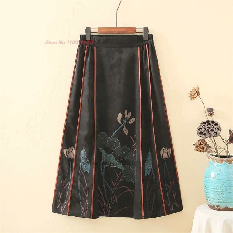 2024 традиционная китайская винтажная народная юбка атласная жаккардовая с