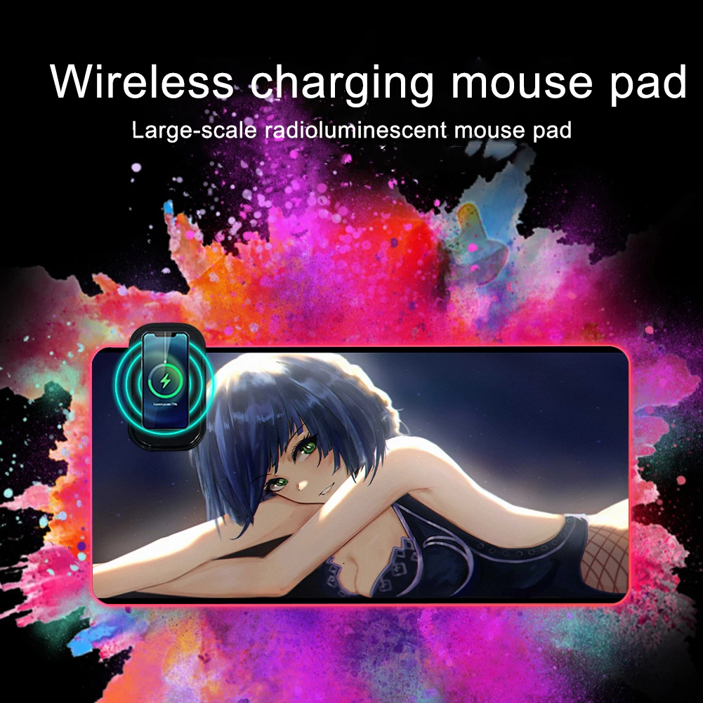 

Genshin Impact Yelan RGB LED Mouse Pad Sexy Anime Girl Backlit XXL Table Mat Gaming Accessories Playmat Carpet Wireless Charging