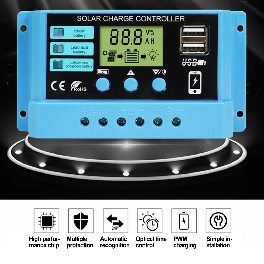 

10A 20A 30A Solar Controller Pwm Photovoltaic System Solar Charging Tcontroller Automatic Irrigation Equipment Garden Water Time