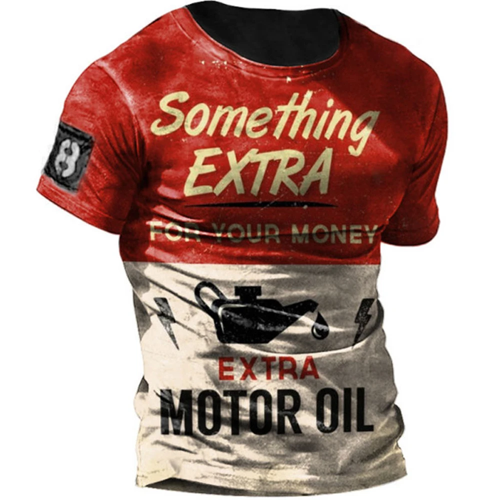 T-shirts 3dVintage Men's Castrol Print Short Sleeve Letter Tops Fashion Oil T Shirt For Mens Motorcycle T-shirt Oversized Tees