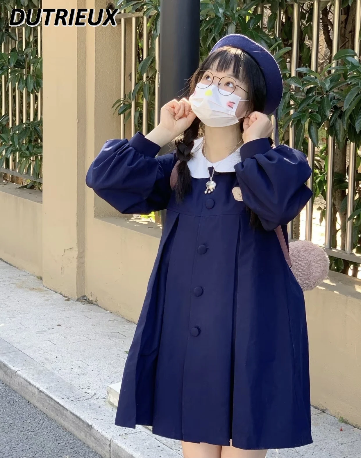 

Autumn and Winter Coats Girl New Sweet Casual Jacket for Women Puff Sleeve Doll Collar College Style Student Long Woolen Coat