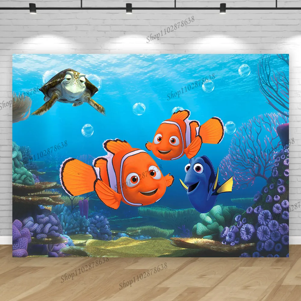 Фото Birthday Background Finding Nemo Marlin And Dory Theme For Kids Party  Backdrop Photocall Underwater Adventure Sea Turtle Banner №3
