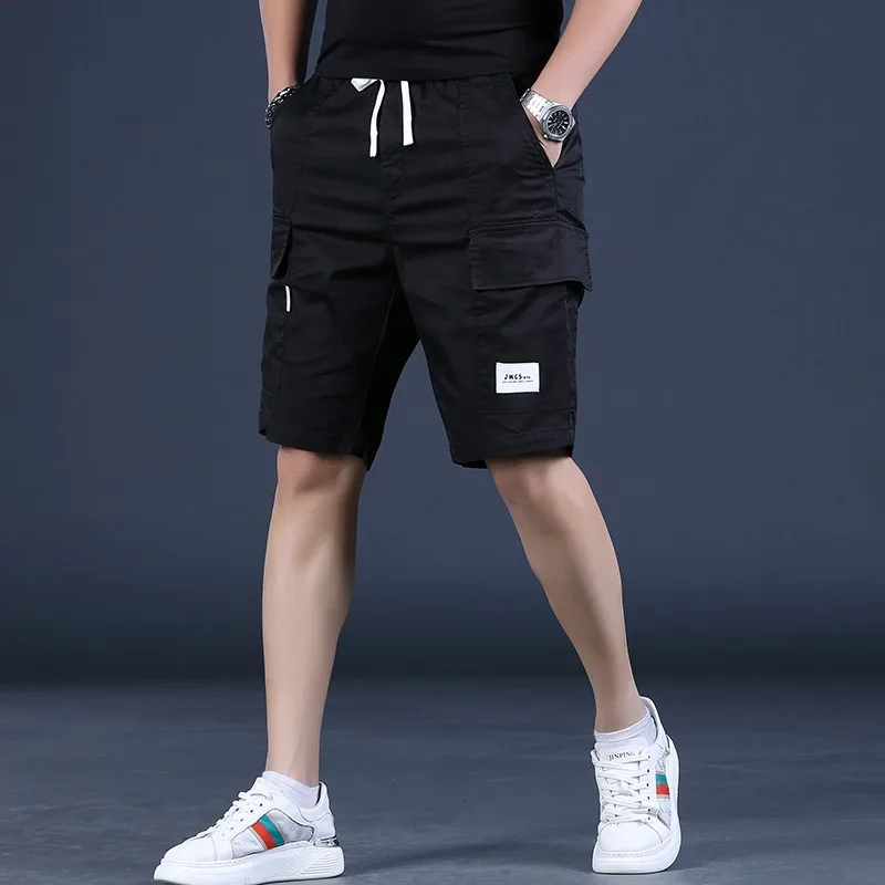 

Black Shorts Men Casual Short Cargo Pants Basketball Gym Sport Running Summer Mens Cotton Elastic Waist Baggy Clothing