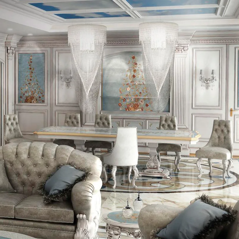 Европейский роскошный обеденный стол с резьбой по дереву и стул комбинированная