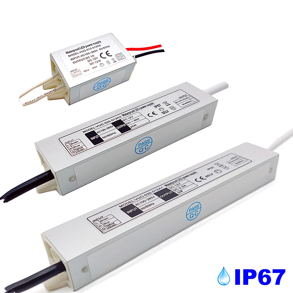 

IP67 Waterproof LED Driver 12W 20W 36W LED Power Supply 12V DC Input AC100-240V Power Lighting Transformer