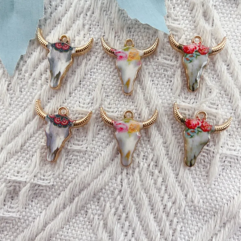 

10pcs Cow Head Charm for Jewelry Making Supplies Enamel Necklace Pendant Keychain Phone Diy Craft Accessories Gold Plated