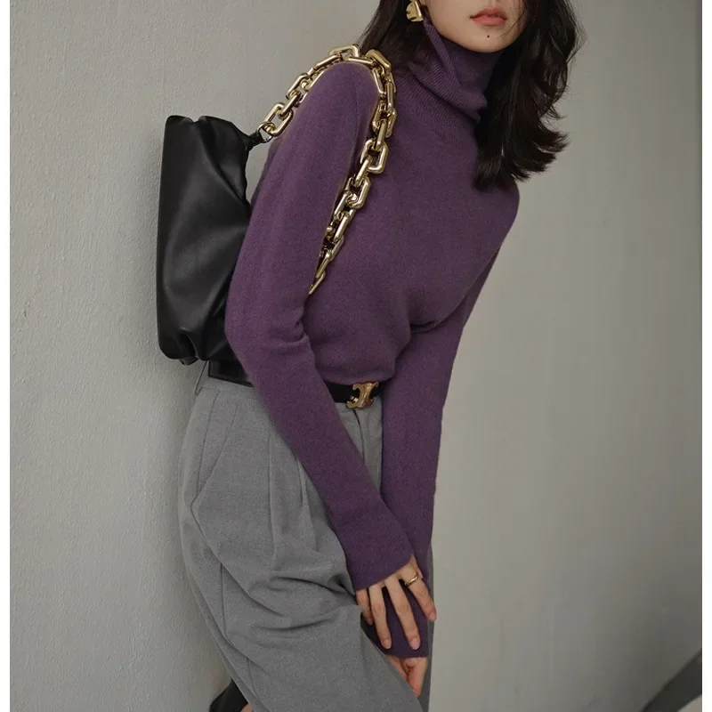 Модный внутренний свитер поло/черепашкового воротника женский осенне-зимний