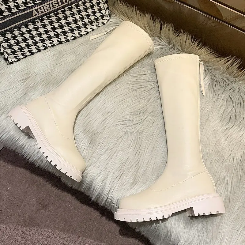 Women Thigh High Boots Women Casual Plush Knee Boots Brand Designer Zip Ladies Leather Long Boots White Mujer Shoes 2023 Botte