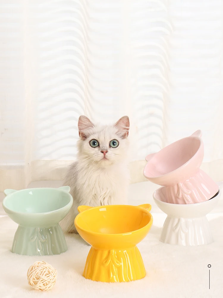 

Cat Bowl Ceramic Chien Protects Gatos Item Mascotas Spine Oblique Against Black Chin Masc Upset Cute Pet Accessories Bowls
