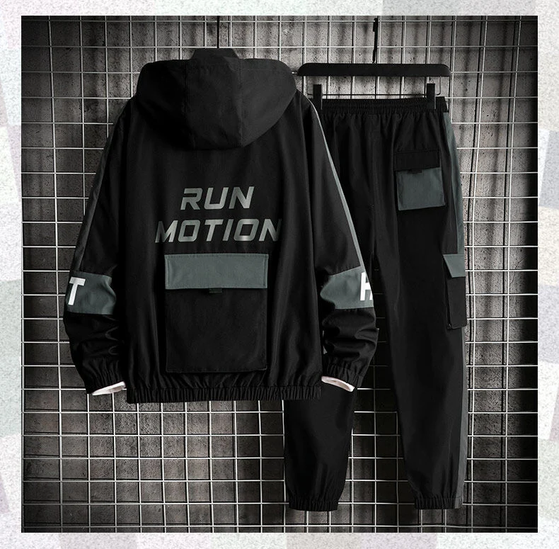 Harajuku Style Tracksuit Men 2 Piece Set Long Sleeve Hoodie Jacket and Sweatpants Men Jogging Suit Lightweight Clothes Autumn