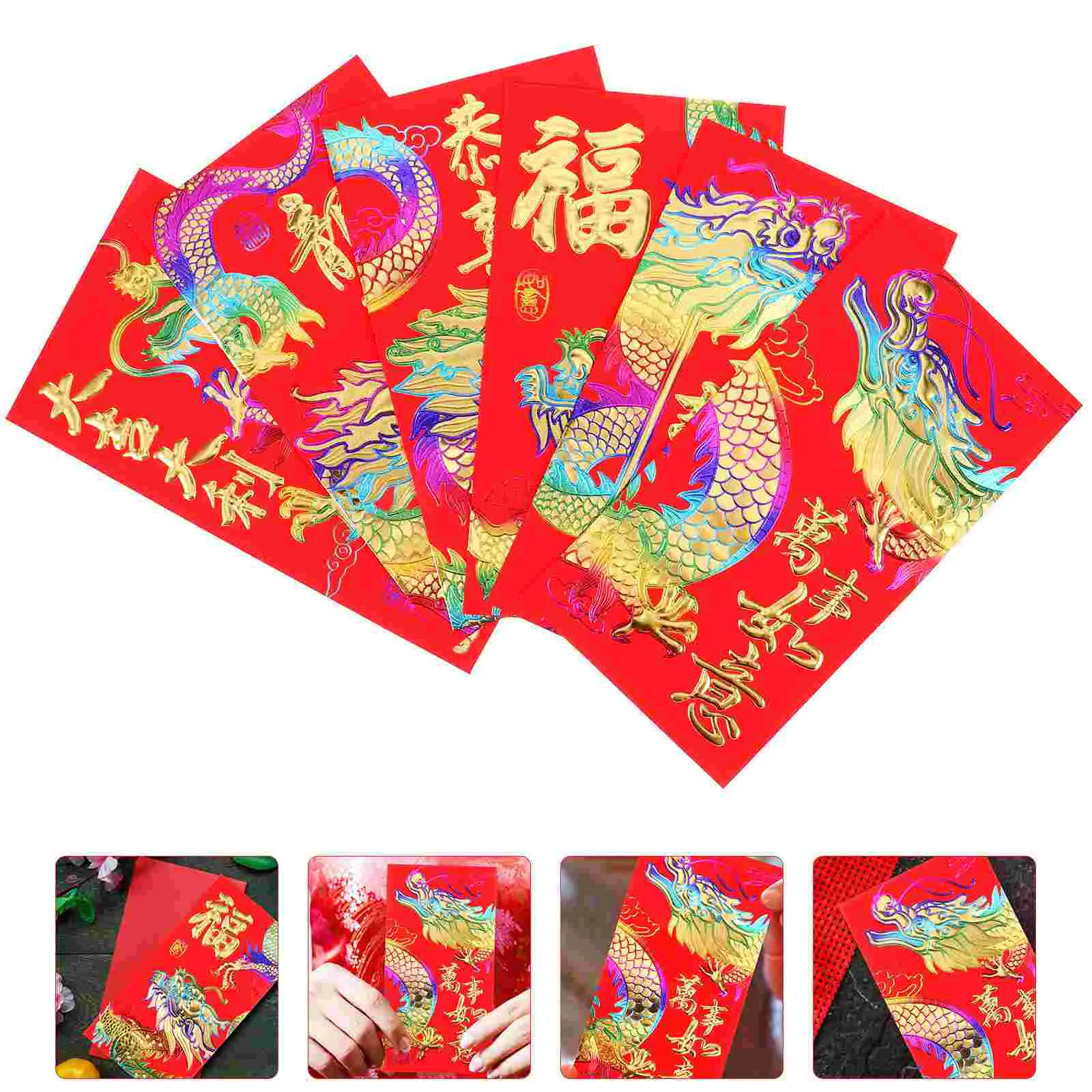 

6pcs Chinese Dragon Year Red Envelopes Chinese New Year Money Envelopes (Mixed Style)