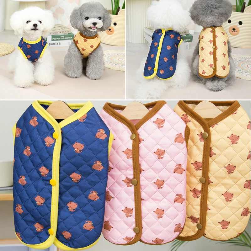 

2022 Pet Coat Warm Cotton Dog Clothes Chihuahua Puppy Autumn Winter Jacket Pet Outfits Cotton Dog Vest Little Fox Printing