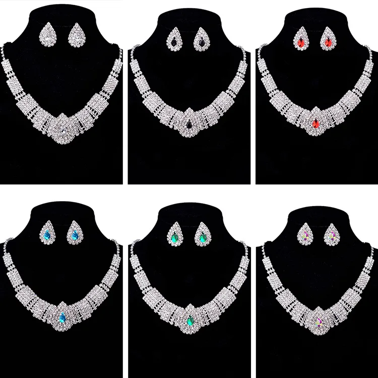 

New Ladies Jewelry Set Rhinestone Necklace Earrings Two-piece Wedding Necklace Accessories Wedding Dress Accessories Jewelry