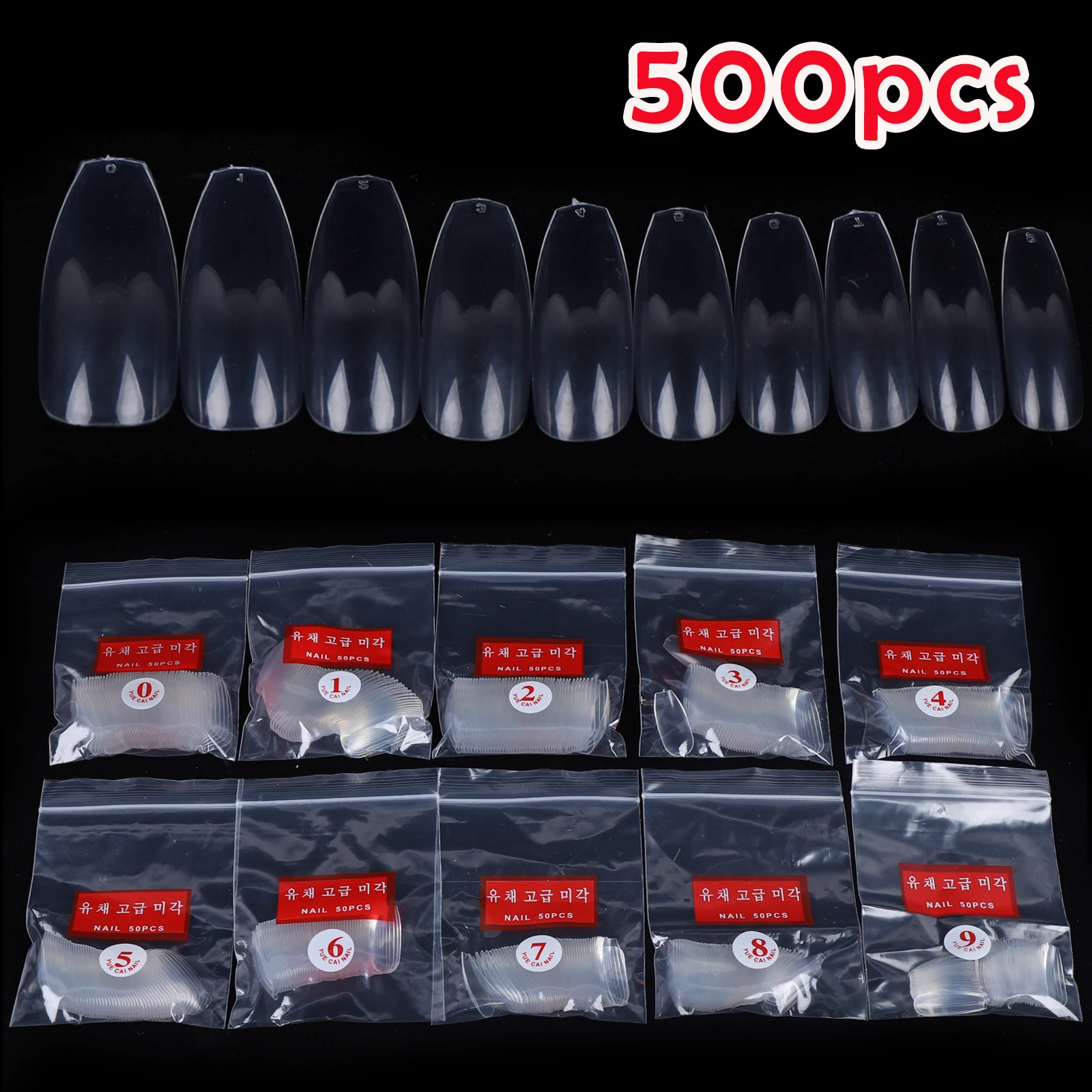 

500pcs Nail Tips Manicure Sets Reusable Full Cover Acrylic for DIY Nail Art 10 Sizes