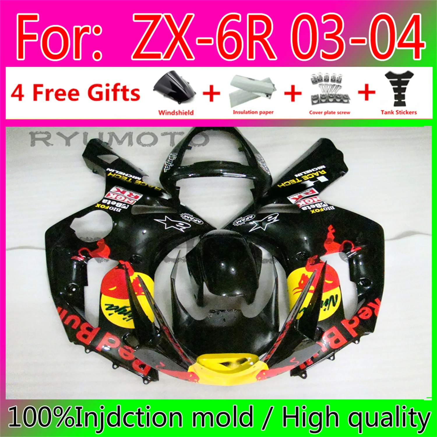 

Новый комплект обтекателей для литья под давлением ABS мотоцикла подходит для kawasaki Ninja ZX-6R 636 ZX6R 2003 2004 03 04 обтекатель кузова