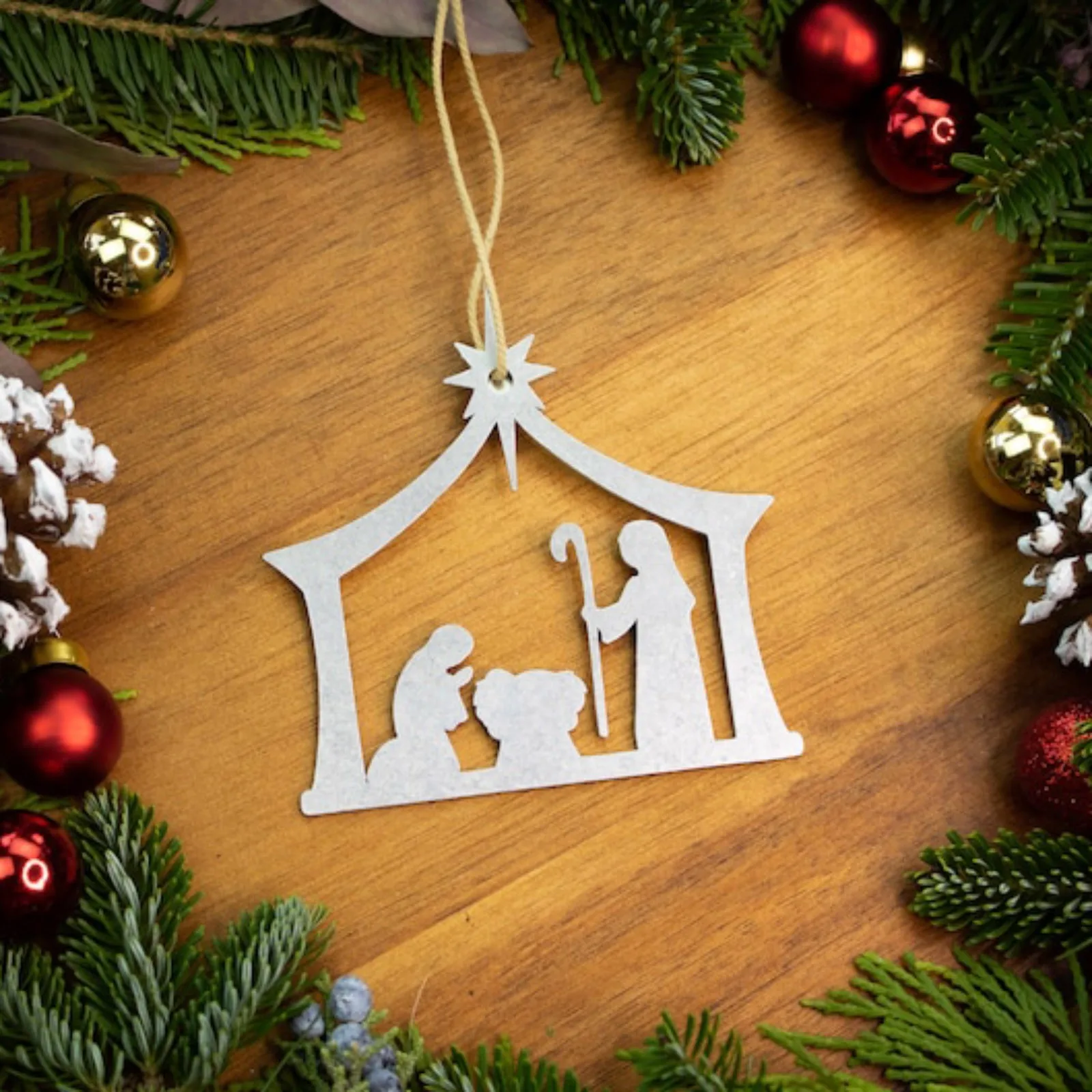 

New Easter Nativity Scene Pendant Flat Metal Rope Decoration Car Hanging Pendant Gift Garden Decoration Ornament Party Supplies